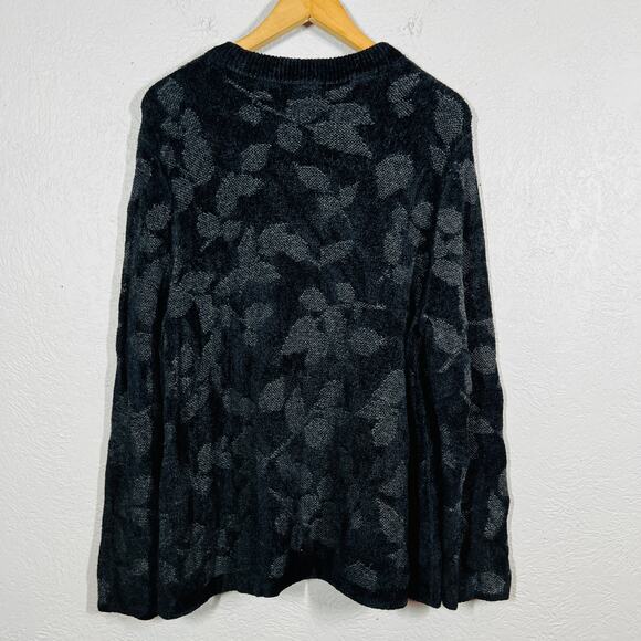 J Jill Heavy Knit Silk Wool Crewneck Sweater Loose Fit Floral Casual Black - XL - Picture 3 of 6